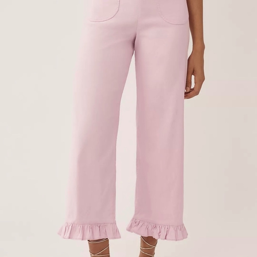 Maeve Light Pink Wide Leg Ruffle Pants
